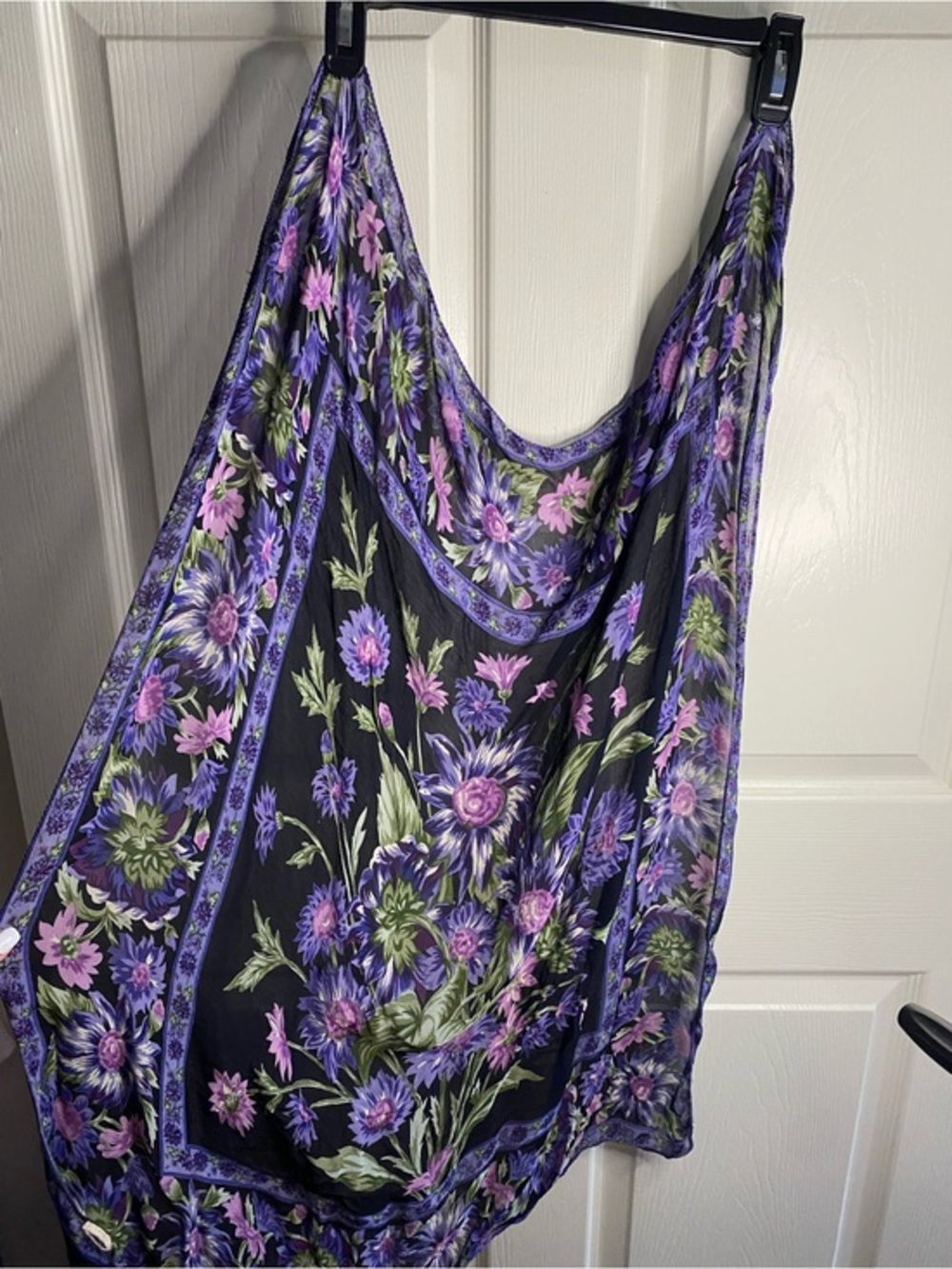 Floral Purple Black Lightweight Scarf Wrap